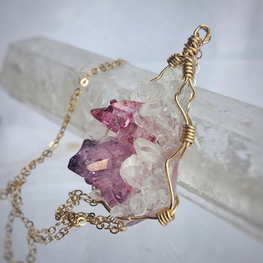 Handmade 14k Gold Crystal Cluster Necklace